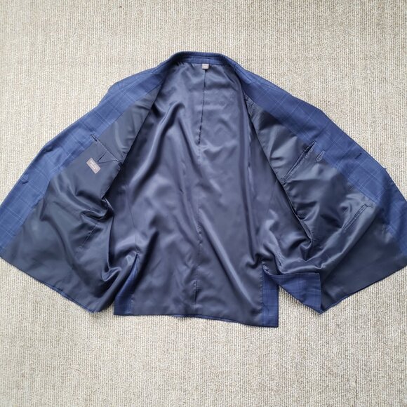 Oak Hill Premium Men's 100% Wool Windowpane Plaid Blazer Jacket Navy Blu… - Picture 6 of 9